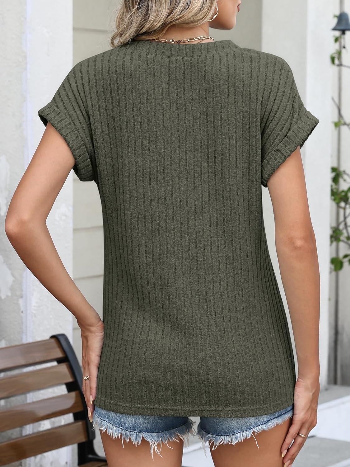imageANRABESS Womens Short Sleeve Henley Shirts V Neck Summer Sweaters 2026 Spring Business Tunic Tops Dressy Casual Work BlousesDeep Green