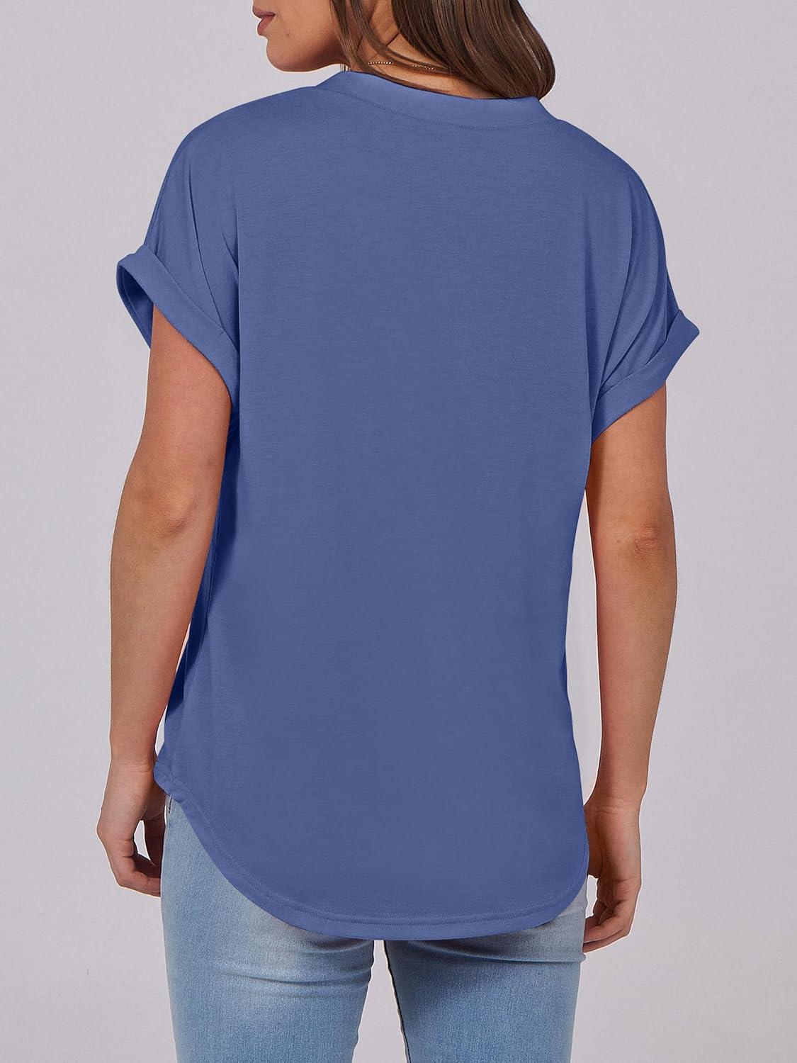 imageANRABESS Womens Short Sleeve Henley Tops V Neck Dressy Casual Blouses Summer Trendy Tee Shirts 2025 Vacation Fashion ClothesBlue