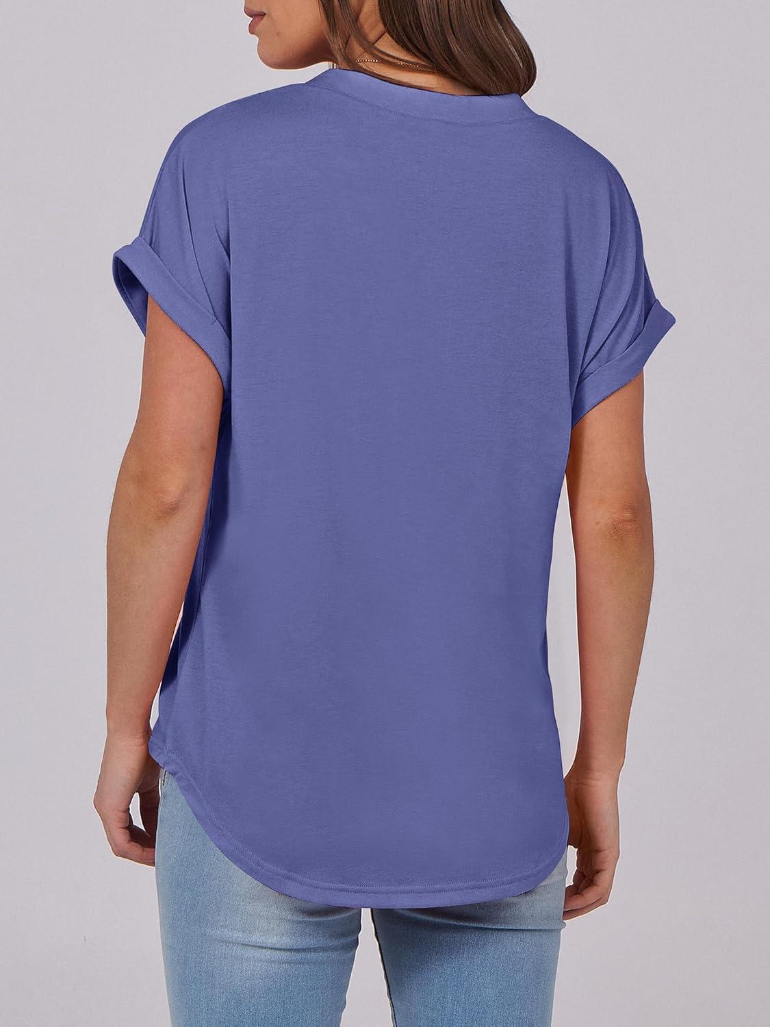 imageANRABESS Womens Short Sleeve Henley Tops V Neck Dressy Casual Blouses Summer Trendy Tee Shirts 2025 Vacation Fashion ClothesBlue Gray