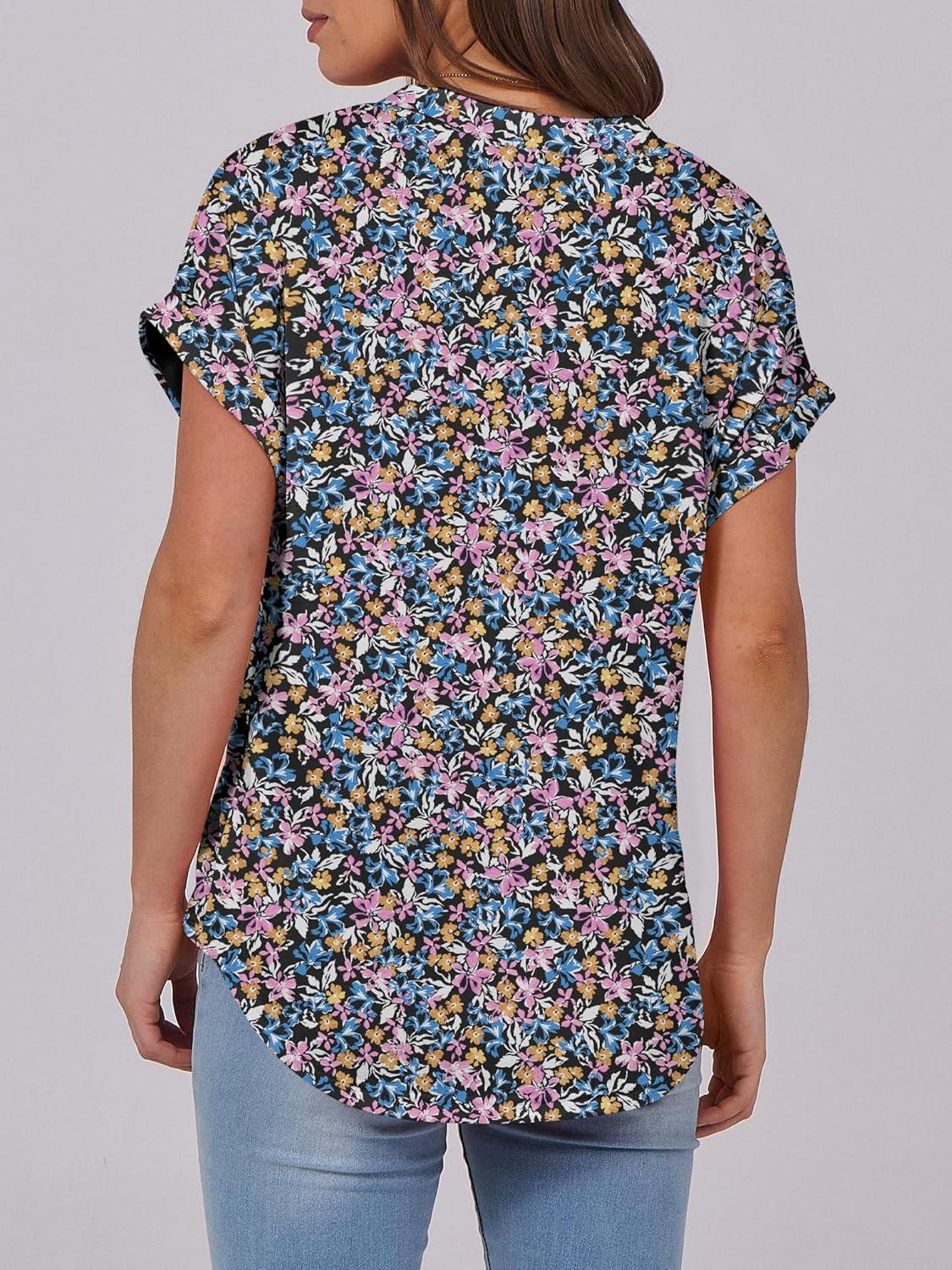 imageANRABESS Womens Short Sleeve Henley Tops V Neck Dressy Casual Blouses Summer Trendy Tee Shirts 2025 Vacation Fashion ClothesBlue Purple Floral
