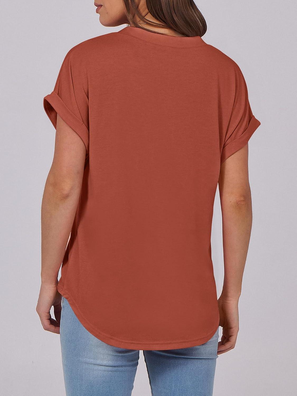 imageANRABESS Womens Short Sleeve Henley Tops V Neck Dressy Casual Blouses Summer Trendy Tee Shirts 2025 Vacation Fashion ClothesCaramel Brown