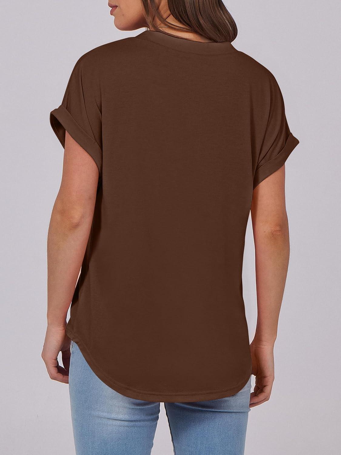 imageANRABESS Womens Short Sleeve Henley Tops V Neck Dressy Casual Blouses Summer Trendy Tee Shirts 2025 Vacation Fashion ClothesCoffee