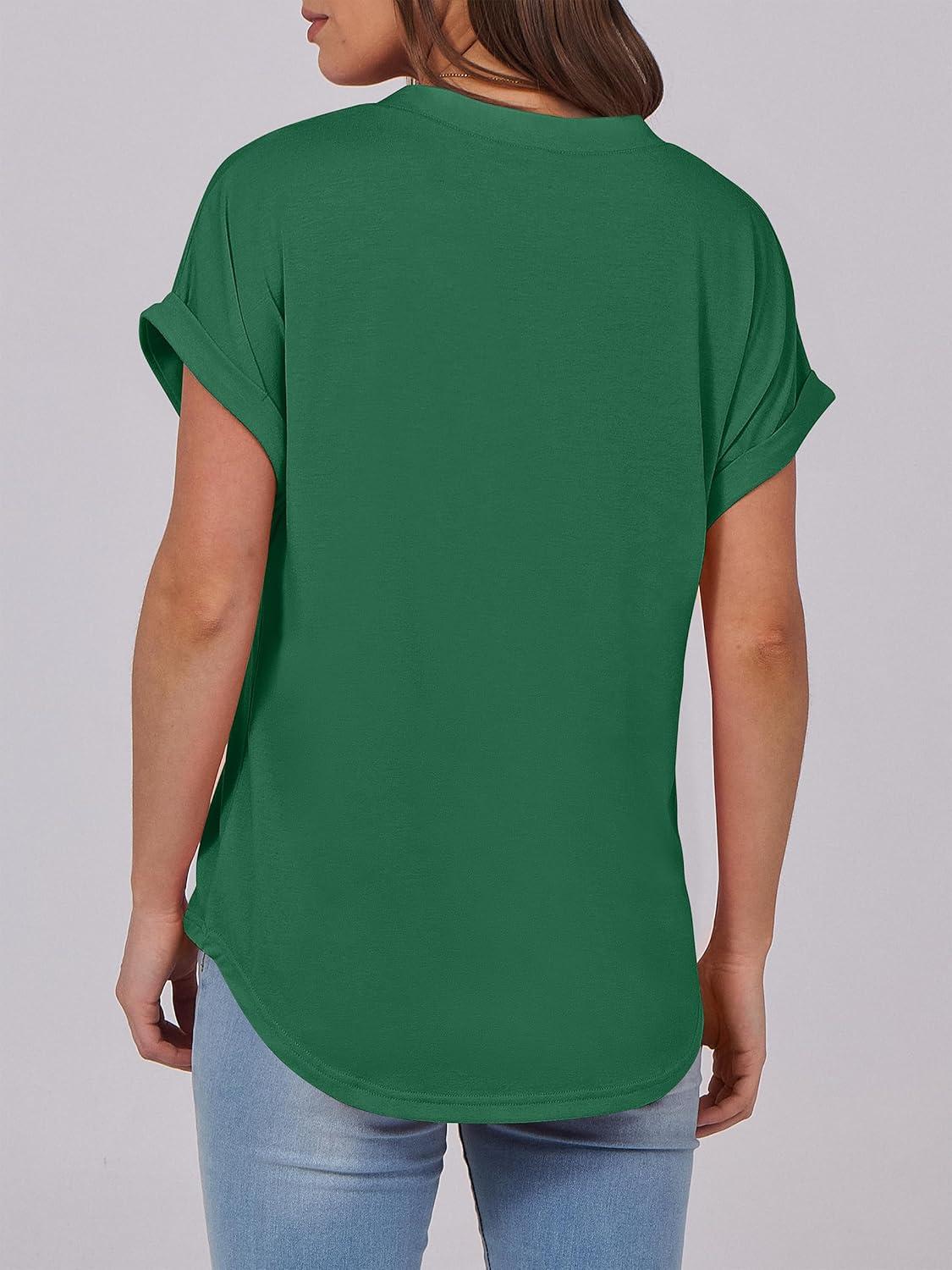 imageANRABESS Womens Short Sleeve Henley Tops V Neck Dressy Casual Blouses Summer Trendy Tee Shirts 2025 Vacation Fashion ClothesGreen