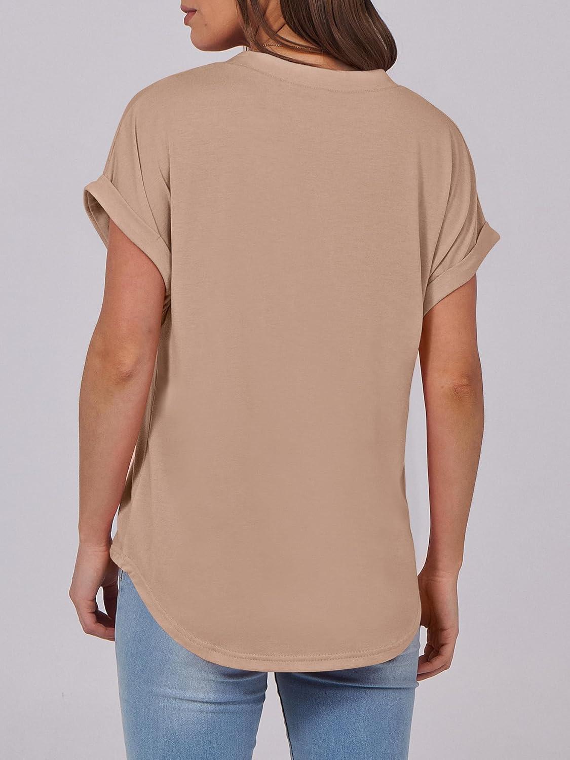 imageANRABESS Womens Short Sleeve Henley Tops V Neck Dressy Casual Blouses Summer Trendy Tee Shirts 2025 Vacation Fashion ClothesKhaki