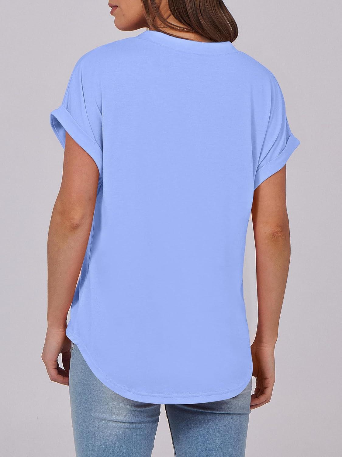 imageANRABESS Womens Short Sleeve Henley Tops V Neck Dressy Casual Blouses Summer Trendy Tee Shirts 2025 Vacation Fashion ClothesLight Blue