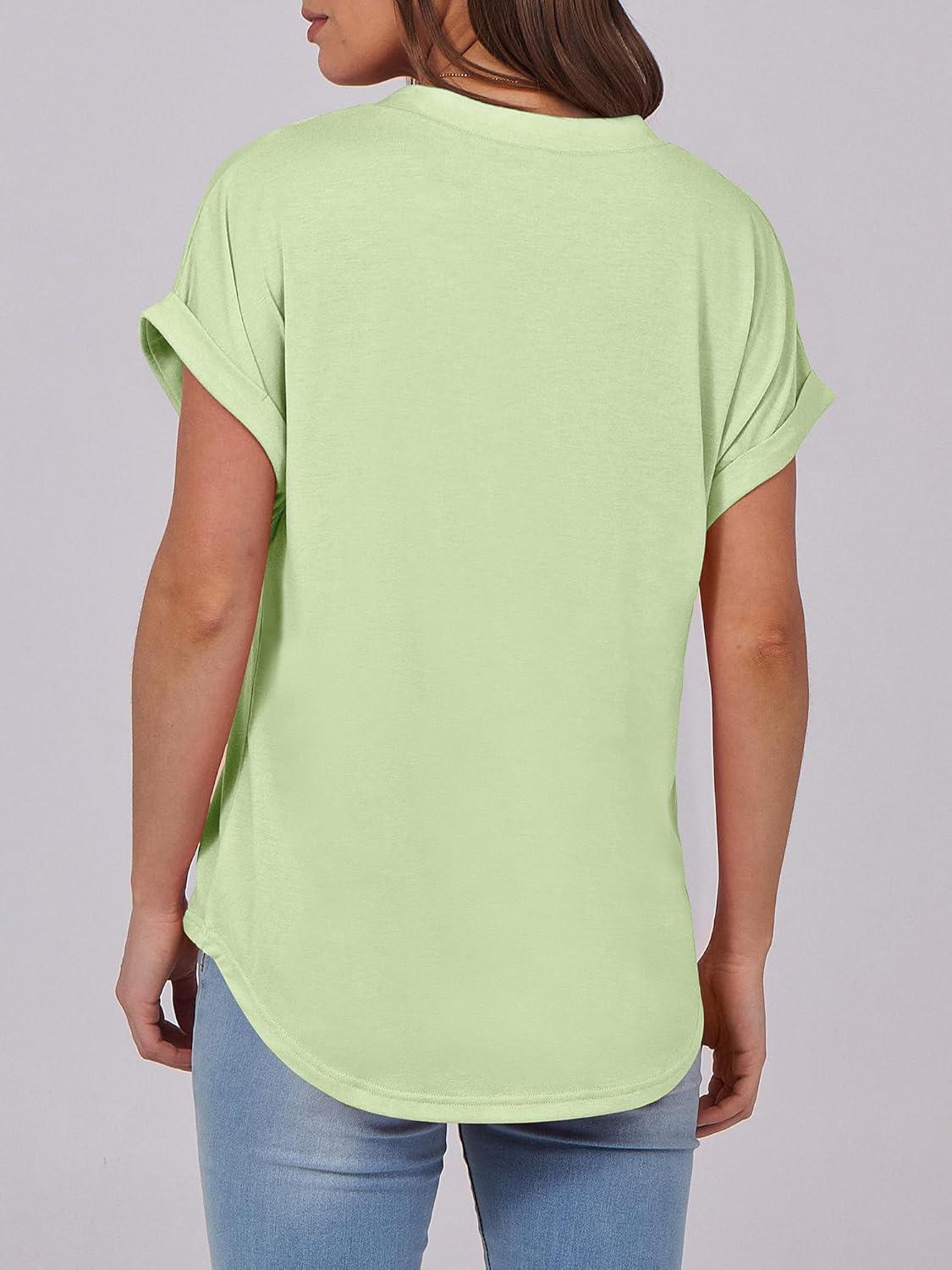 imageANRABESS Womens Short Sleeve Henley Tops V Neck Dressy Casual Blouses Summer Trendy Tee Shirts 2025 Vacation Fashion ClothesLight Green