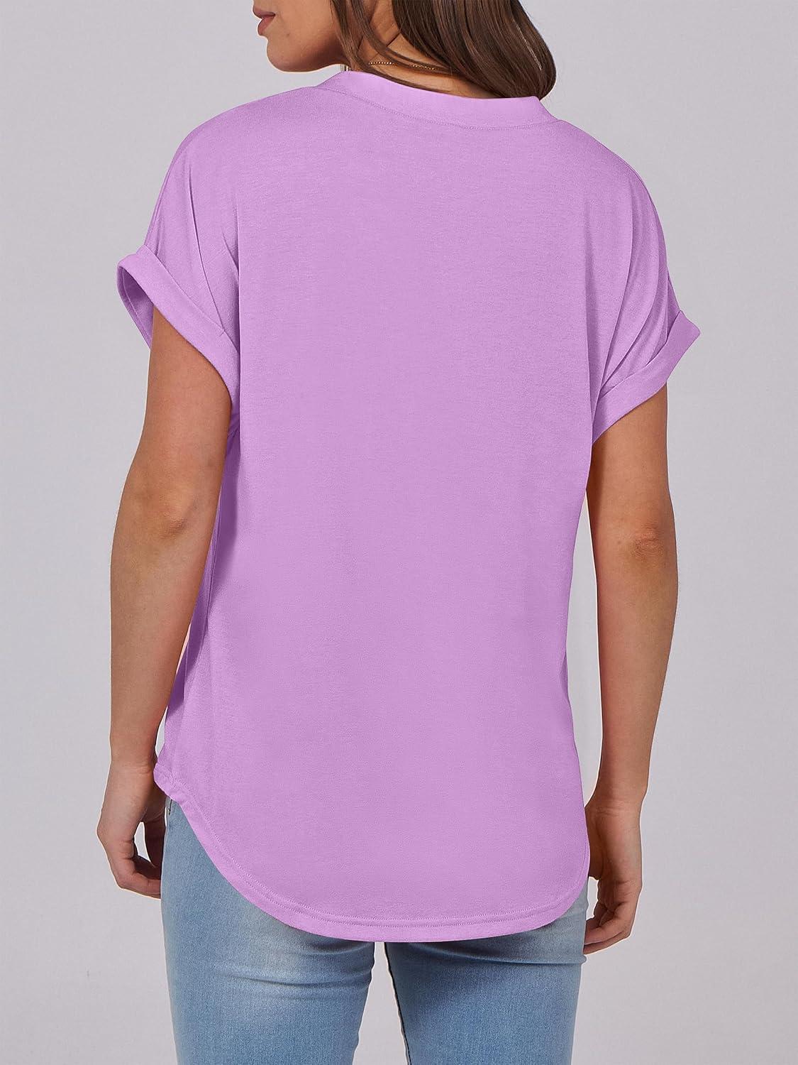 imageANRABESS Womens Short Sleeve Henley Tops V Neck Dressy Casual Blouses Summer Trendy Tee Shirts 2025 Vacation Fashion ClothesLight Purple