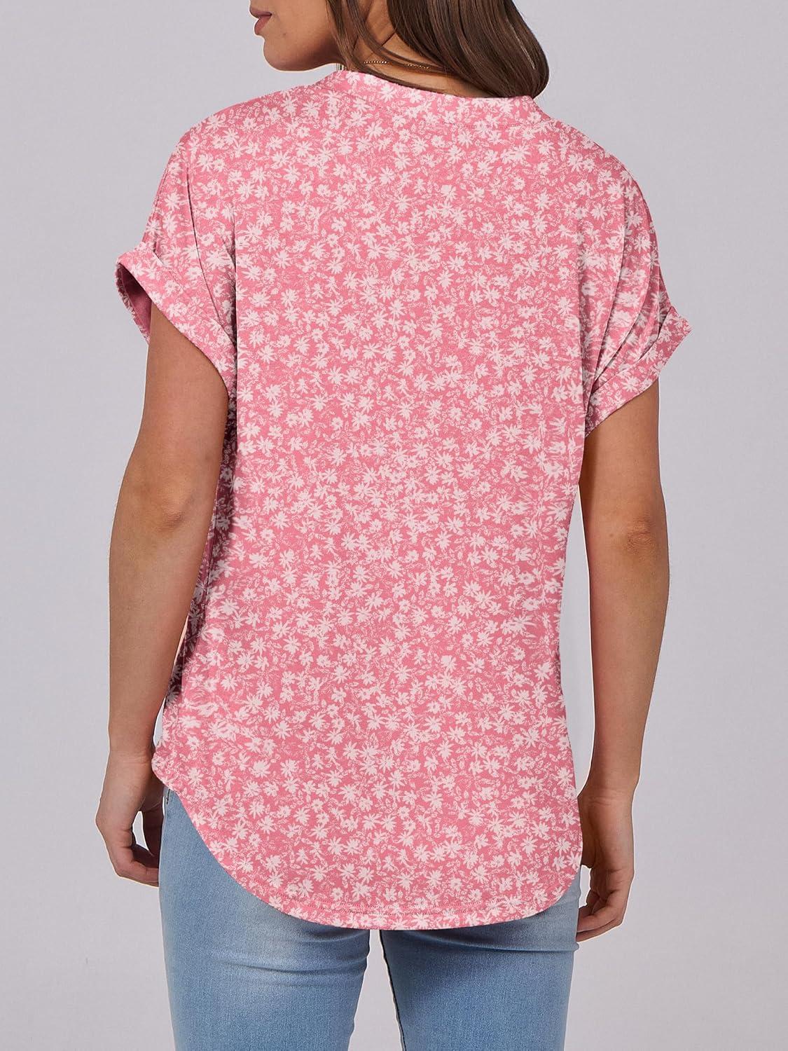imageANRABESS Womens Short Sleeve Henley Tops V Neck Dressy Casual Blouses Summer Trendy Tee Shirts 2025 Vacation Fashion ClothesPink White Floral