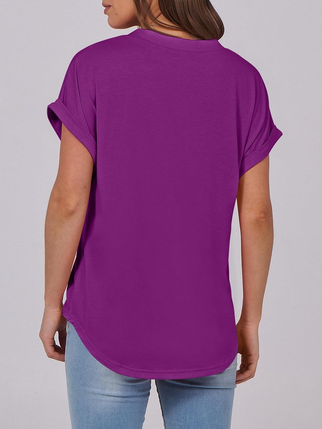 imageANRABESS Womens Short Sleeve Henley Tops V Neck Dressy Casual Blouses Summer Trendy Tee Shirts 2025 Vacation Fashion ClothesPurple
