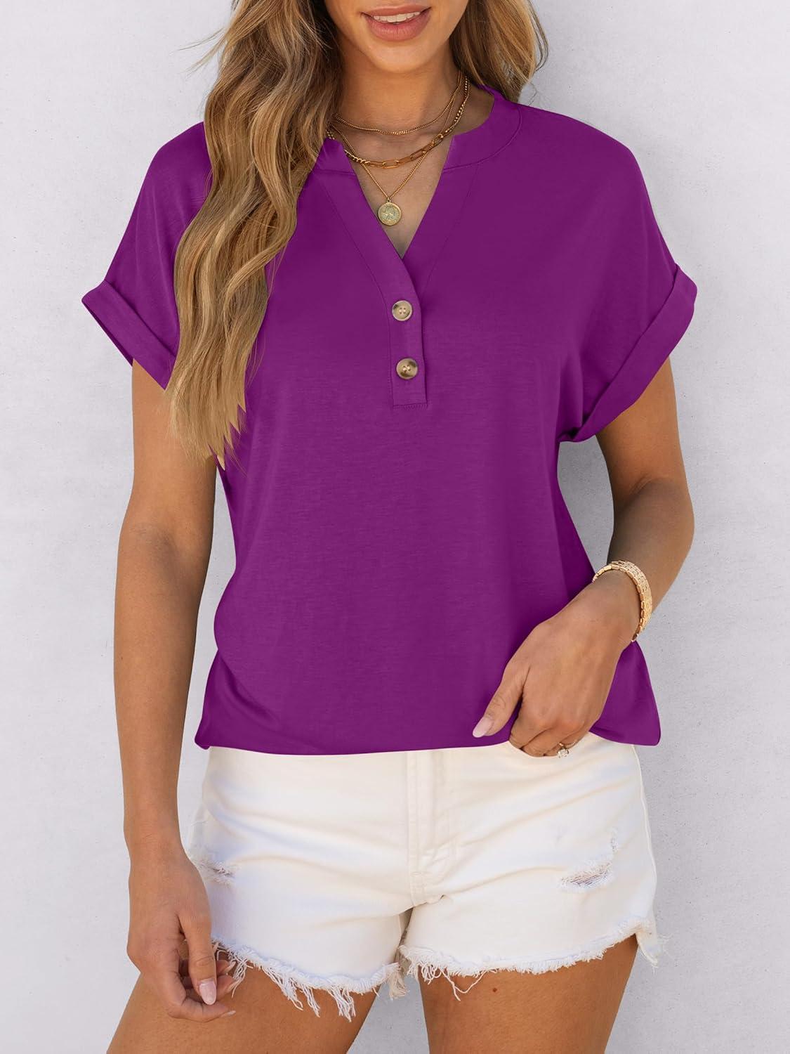 imageANRABESS Womens Short Sleeve Henley Tops V Neck Dressy Casual Blouses Summer Trendy Tee Shirts 2025 Vacation Fashion ClothesPurple