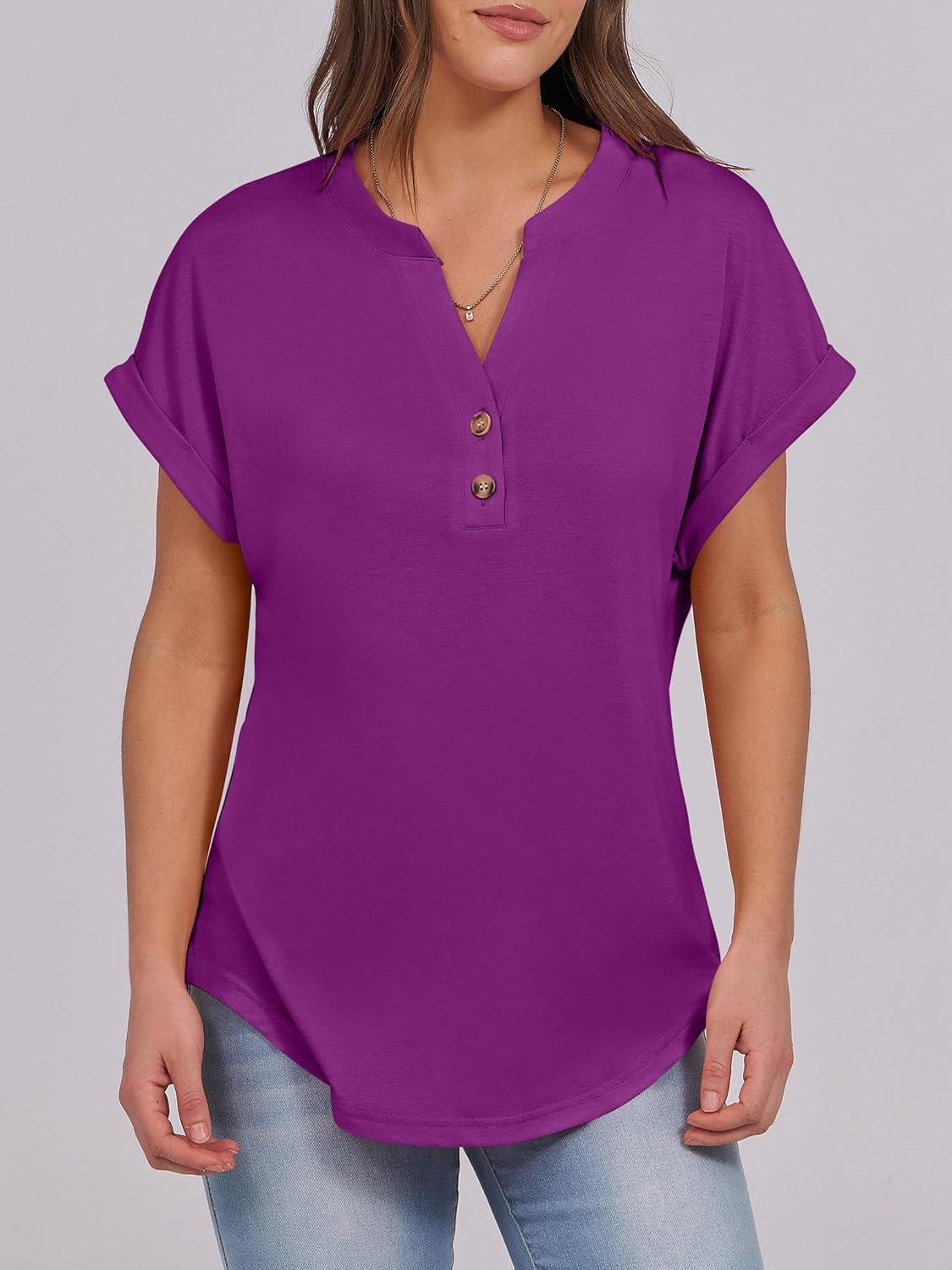 imageANRABESS Womens Short Sleeve Henley Tops V Neck Dressy Casual Blouses Summer Trendy Tee Shirts 2025 Vacation Fashion ClothesPurple