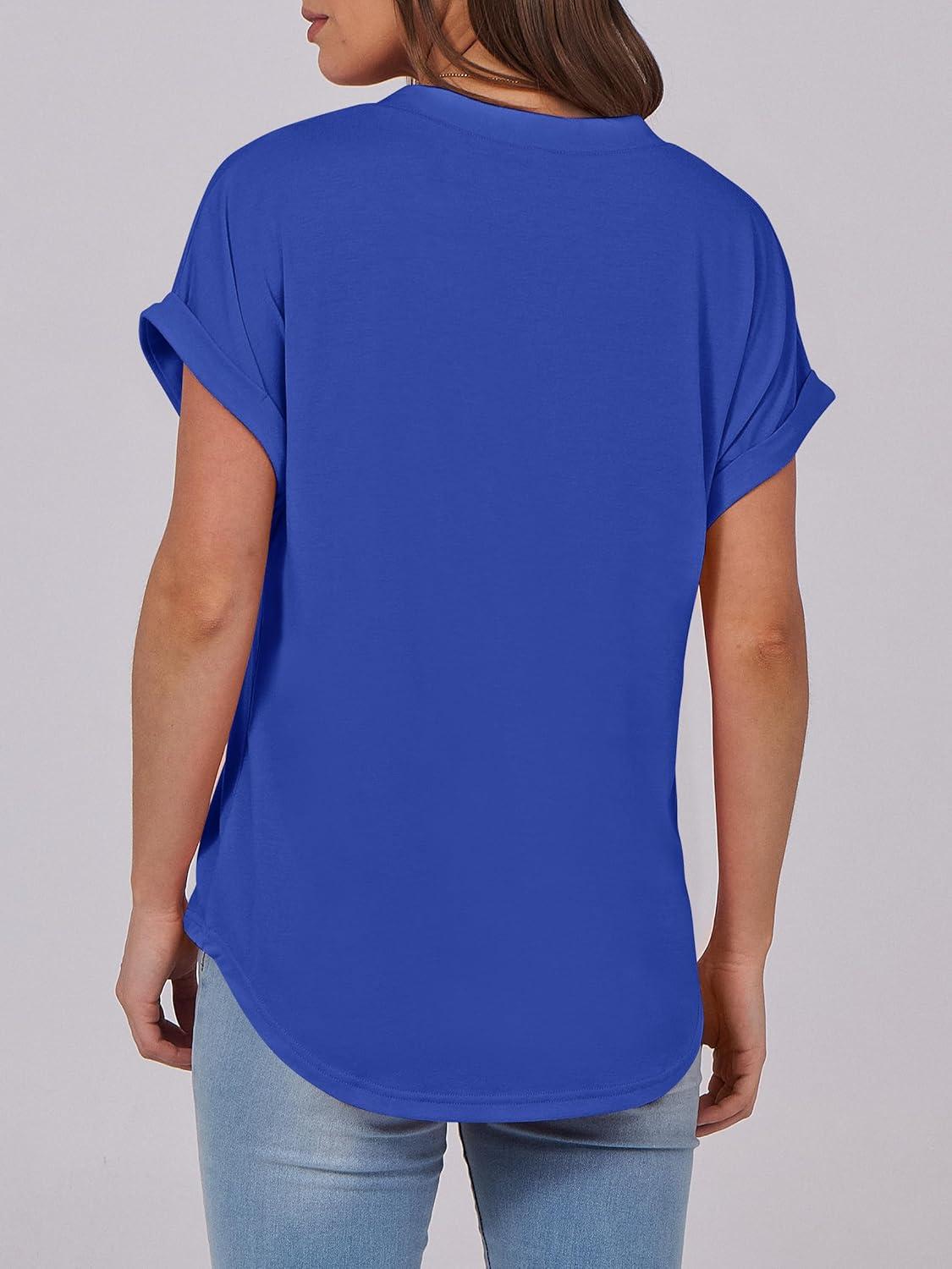 imageANRABESS Womens Short Sleeve Henley Tops V Neck Dressy Casual Blouses Summer Trendy Tee Shirts 2025 Vacation Fashion ClothesRoyal Blue