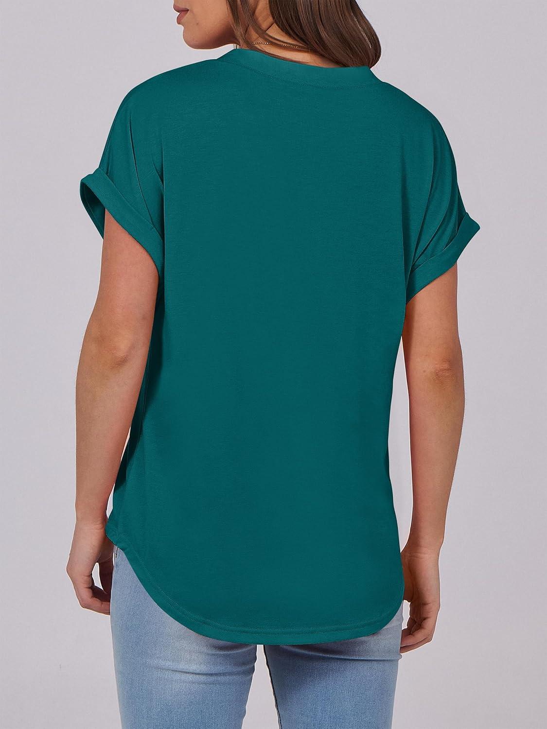 imageANRABESS Womens Short Sleeve Henley Tops V Neck Dressy Casual Blouses Summer Trendy Tee Shirts 2025 Vacation Fashion ClothesTeal