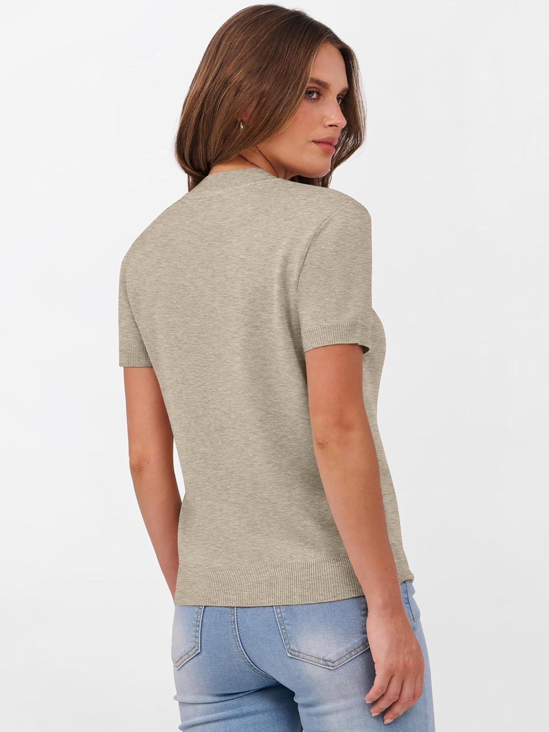 imageANRABESS Womens Short Sleeve Sweaters Wool Blend Crew Neck Sweater Shirts Business Casual Work Tops 2025 Summer OutfitsAlmond