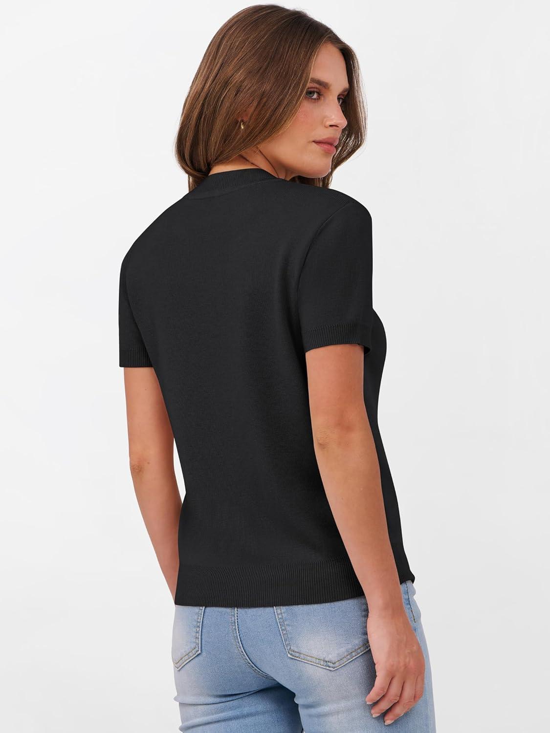 imageANRABESS Womens Short Sleeve Sweaters Wool Blend Crew Neck Sweater Shirts Business Casual Work Tops 2025 Summer OutfitsBlack