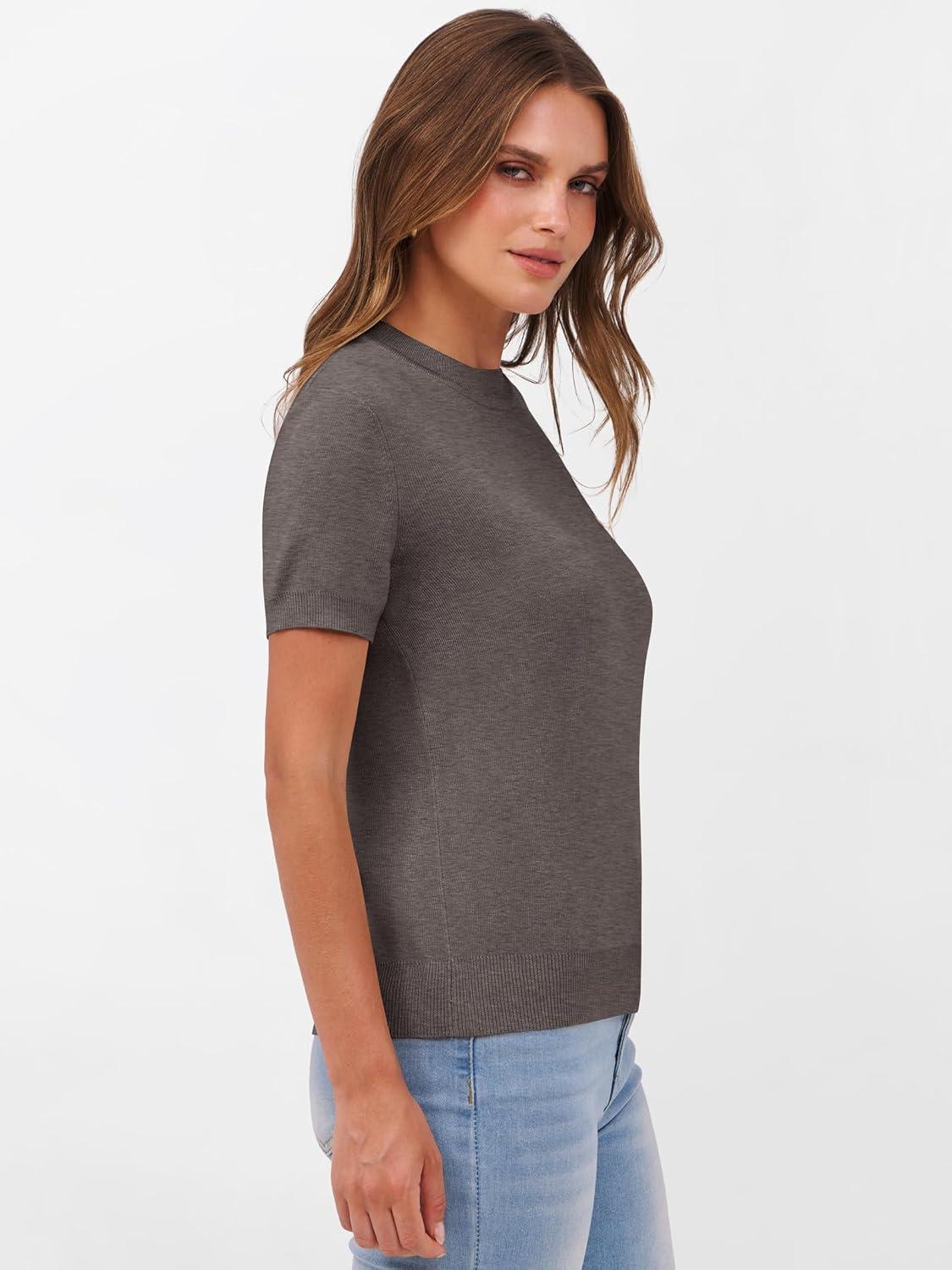 imageANRABESS Womens Short Sleeve Sweaters Wool Blend Crew Neck Sweater Shirts Business Casual Work Tops 2025 Summer OutfitsCoffee