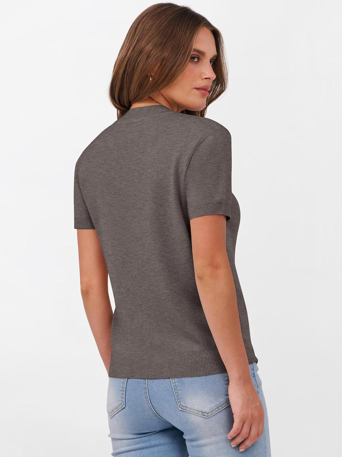 imageANRABESS Womens Short Sleeve Sweaters Wool Blend Crew Neck Sweater Shirts Business Casual Work Tops 2025 Summer OutfitsCoffee