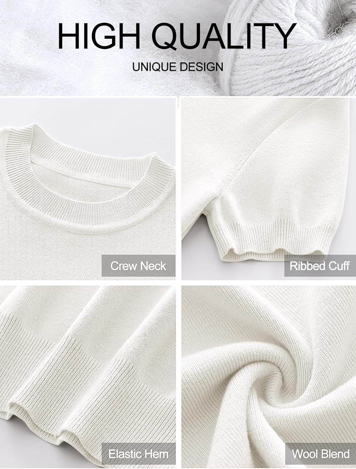 imageANRABESS Womens Short Sleeve Sweaters Wool Blend Crew Neck Sweater Shirts Business Casual Work Tops 2025 Summer OutfitsCream White