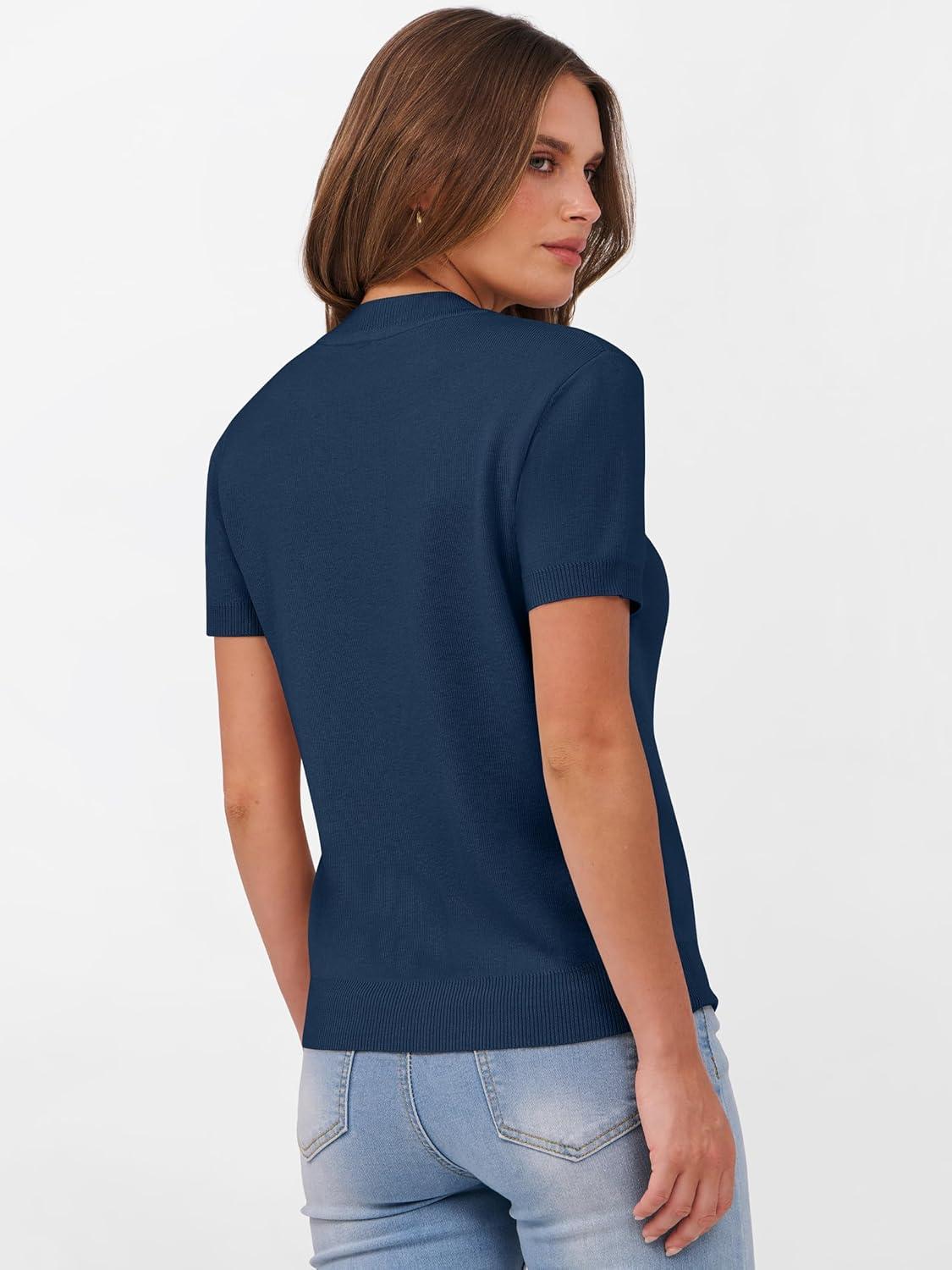 imageANRABESS Womens Short Sleeve Sweaters Wool Blend Crew Neck Sweater Shirts Business Casual Work Tops 2025 Summer OutfitsDeep Blue