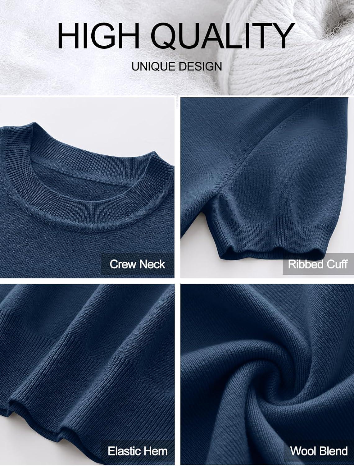 imageANRABESS Womens Short Sleeve Sweaters Wool Blend Crew Neck Sweater Shirts Business Casual Work Tops 2025 Summer OutfitsDeep Blue