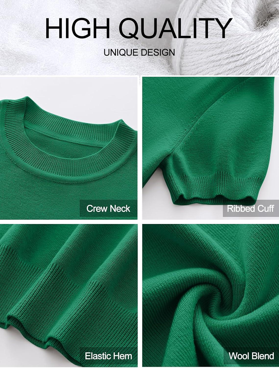 imageANRABESS Womens Short Sleeve Sweaters Wool Blend Crew Neck Sweater Shirts Business Casual Work Tops 2025 Summer OutfitsDeep Green