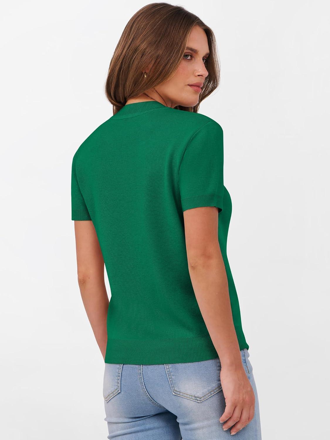 imageANRABESS Womens Short Sleeve Sweaters Wool Blend Crew Neck Sweater Shirts Business Casual Work Tops 2025 Summer OutfitsDeep Green