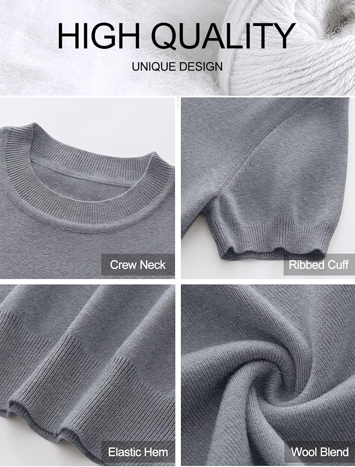 imageANRABESS Womens Short Sleeve Sweaters Wool Blend Crew Neck Sweater Shirts Business Casual Work Tops 2025 Summer OutfitsDeep Grey