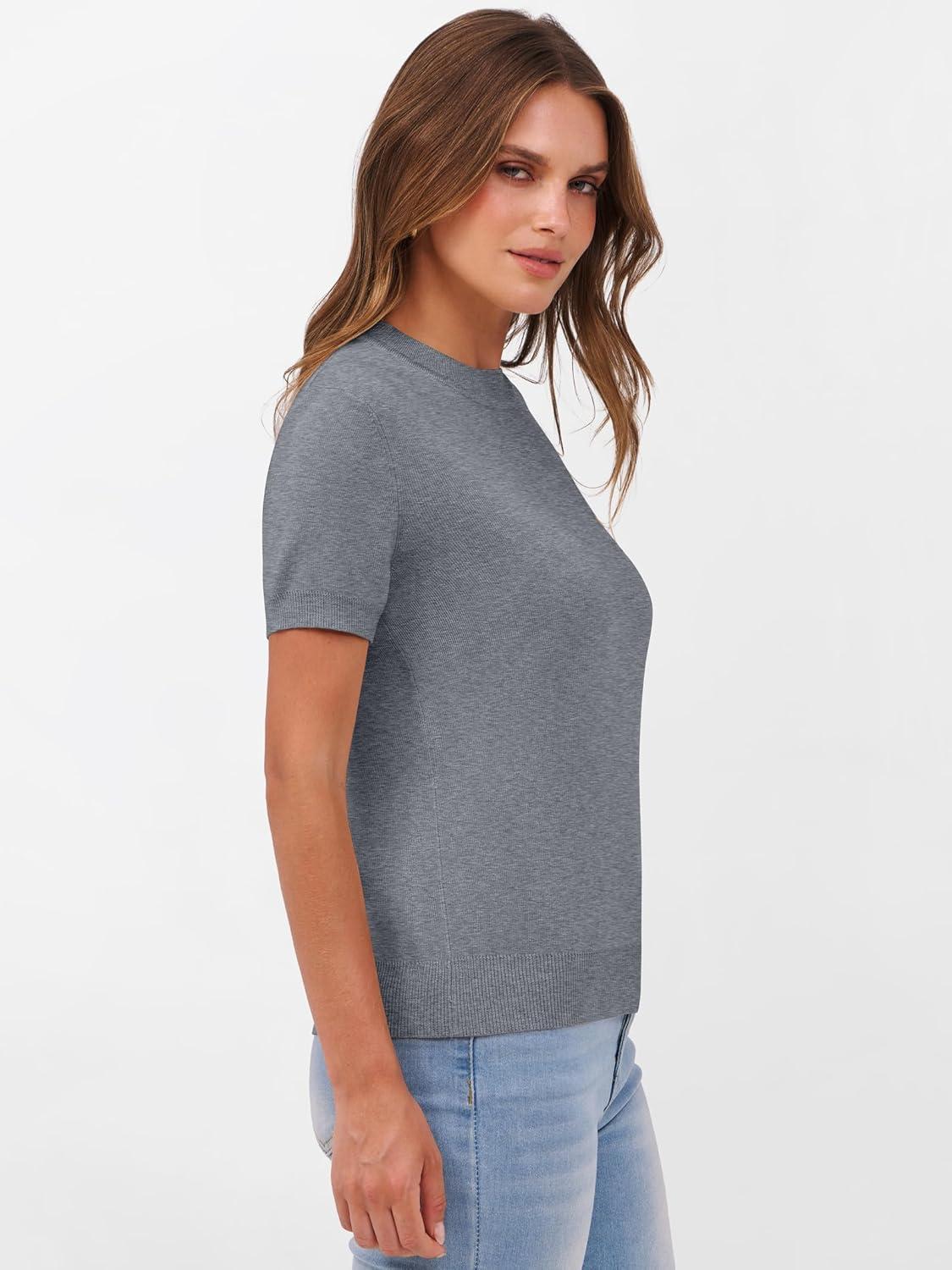 imageANRABESS Womens Short Sleeve Sweaters Wool Blend Crew Neck Sweater Shirts Business Casual Work Tops 2025 Summer OutfitsDeep Grey