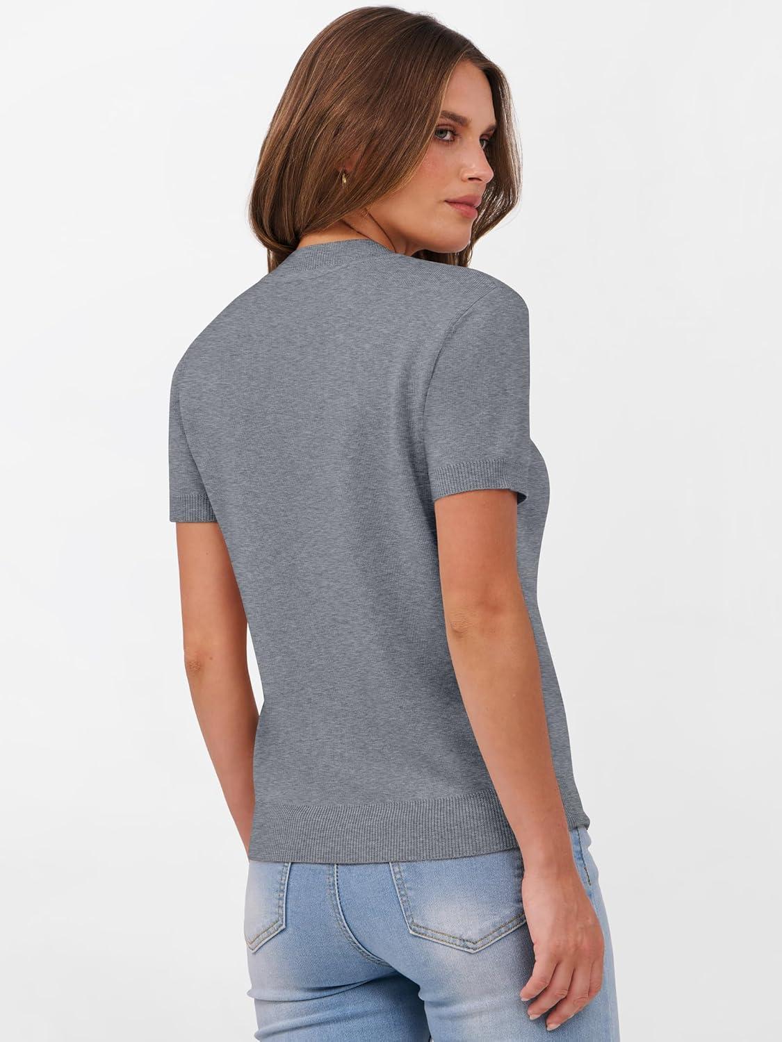 imageANRABESS Womens Short Sleeve Sweaters Wool Blend Crew Neck Sweater Shirts Business Casual Work Tops 2025 Summer OutfitsDeep Grey