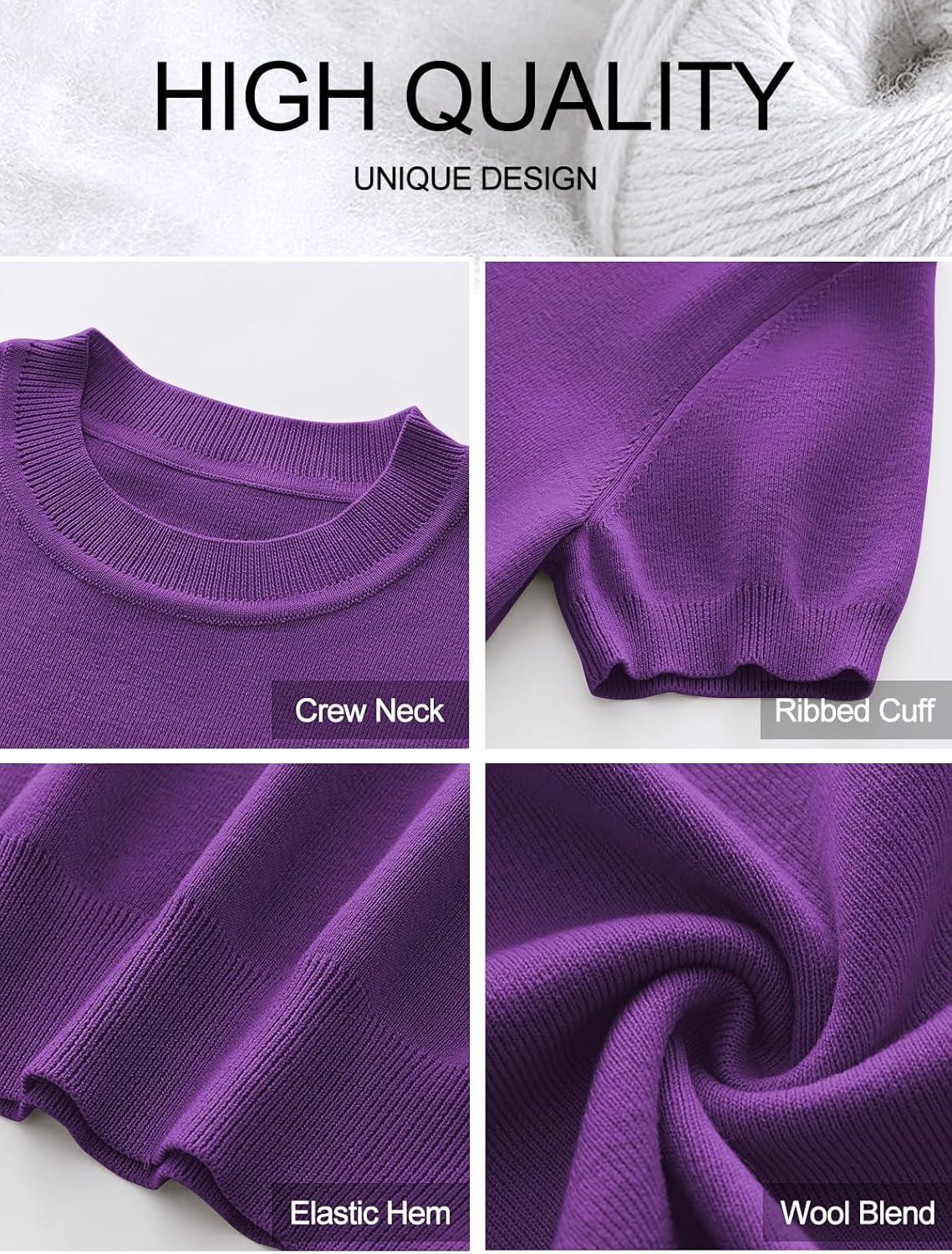 imageANRABESS Womens Short Sleeve Sweaters Wool Blend Crew Neck Sweater Shirts Business Casual Work Tops 2025 Summer OutfitsDeep Purple