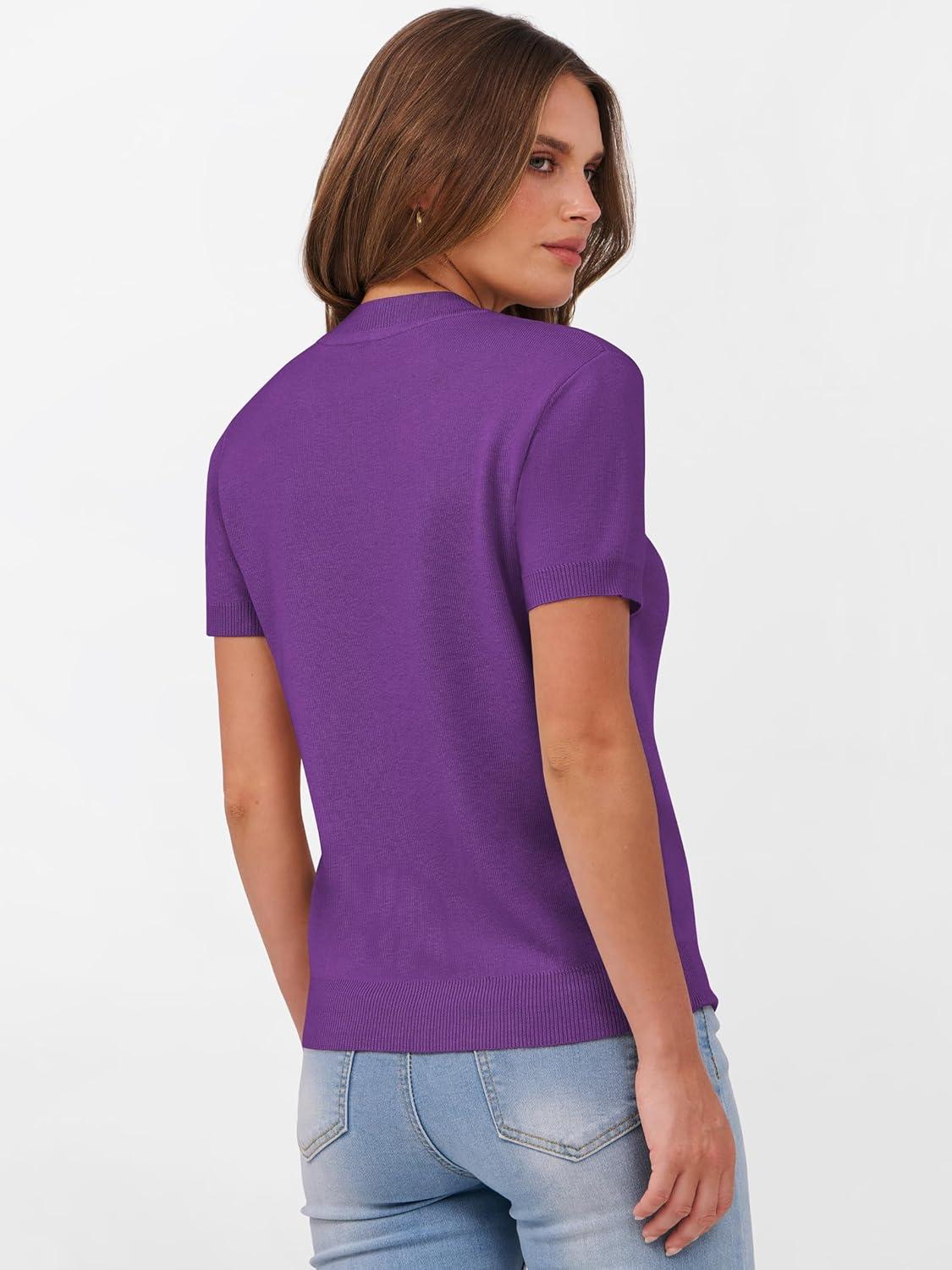 imageANRABESS Womens Short Sleeve Sweaters Wool Blend Crew Neck Sweater Shirts Business Casual Work Tops 2025 Summer OutfitsDeep Purple