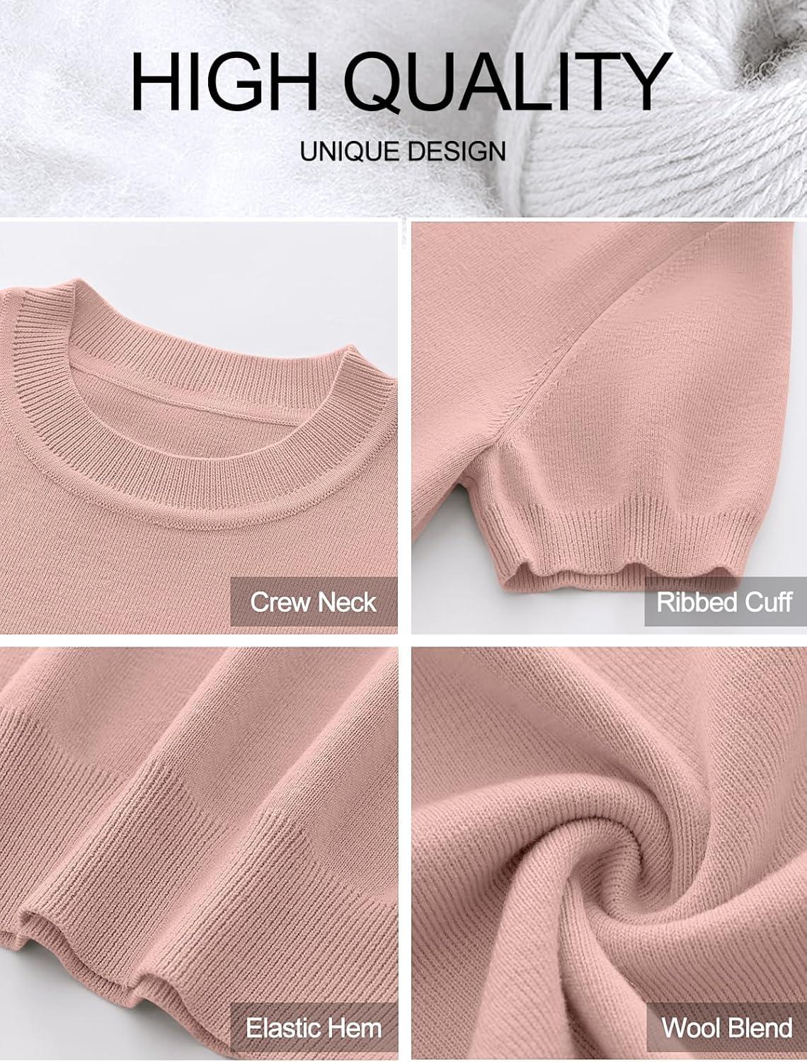 imageANRABESS Womens Short Sleeve Sweaters Wool Blend Crew Neck Sweater Shirts Business Casual Work Tops 2025 Summer OutfitsFlesh Pink