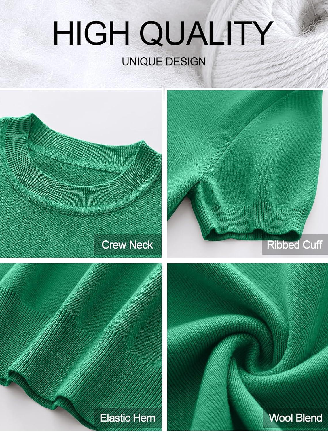 imageANRABESS Womens Short Sleeve Sweaters Wool Blend Crew Neck Sweater Shirts Business Casual Work Tops 2025 Summer OutfitsGreen