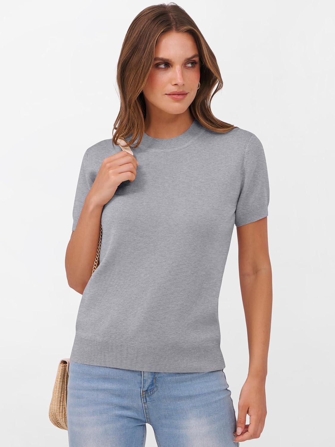 imageANRABESS Womens Short Sleeve Sweaters Wool Blend Crew Neck Sweater Shirts Business Casual Work Tops 2025 Summer OutfitsGrey