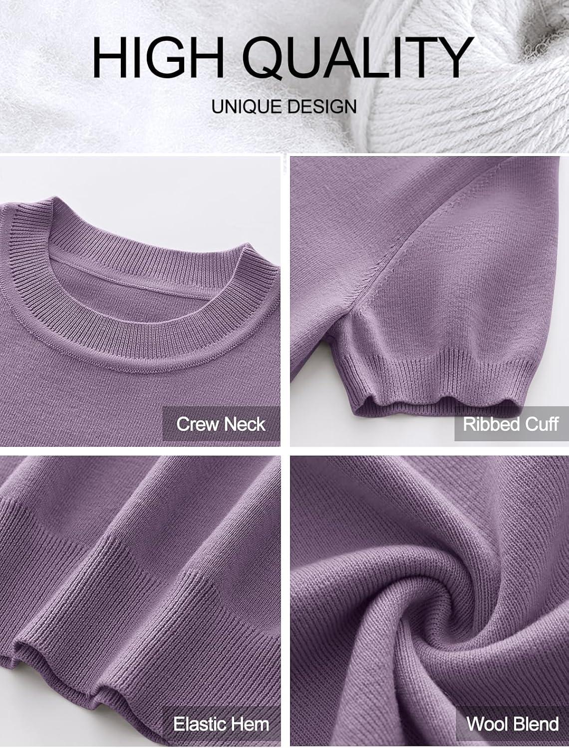 imageANRABESS Womens Short Sleeve Sweaters Wool Blend Crew Neck Sweater Shirts Business Casual Work Tops 2025 Summer OutfitsGrey Purple