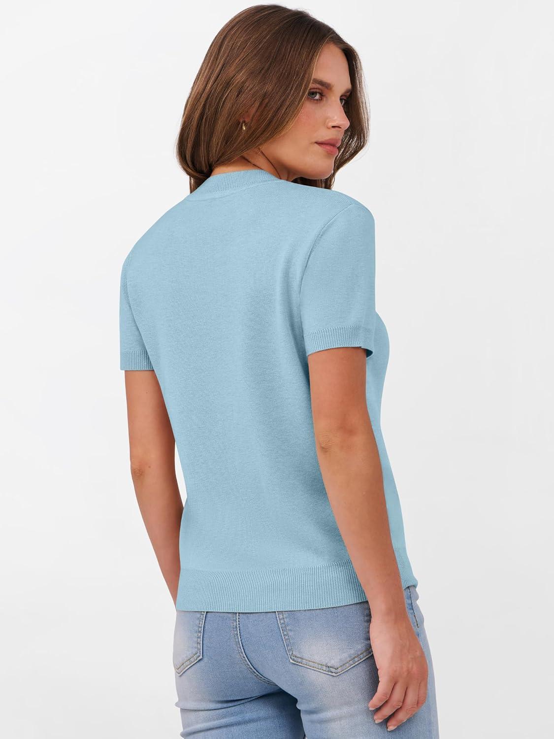 imageANRABESS Womens Short Sleeve Sweaters Wool Blend Crew Neck Sweater Shirts Business Casual Work Tops 2025 Summer OutfitsLight Blue