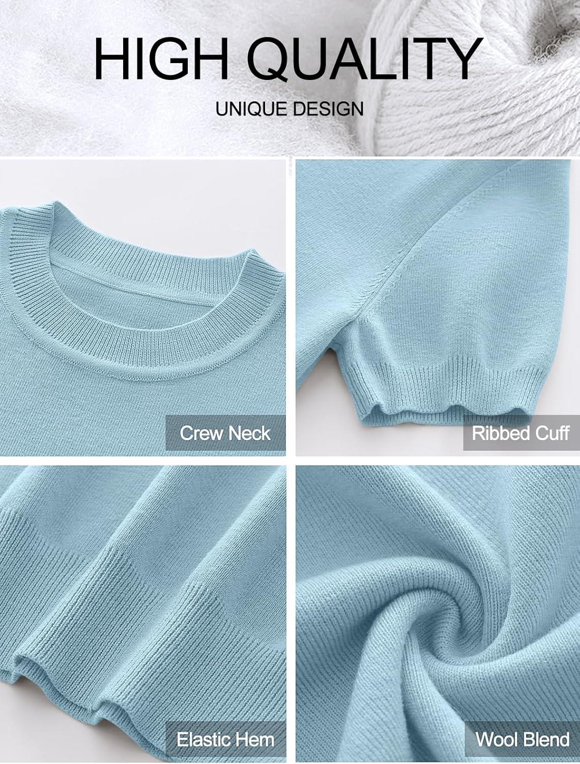 imageANRABESS Womens Short Sleeve Sweaters Wool Blend Crew Neck Sweater Shirts Business Casual Work Tops 2025 Summer OutfitsLight Blue