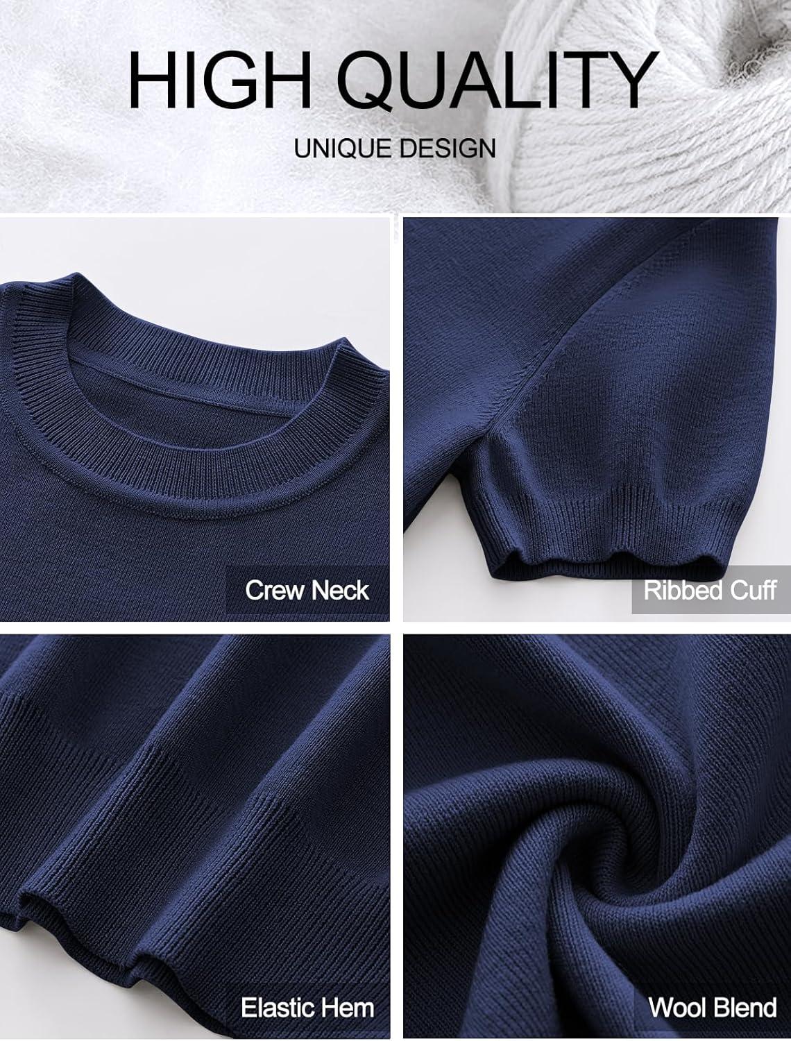 imageANRABESS Womens Short Sleeve Sweaters Wool Blend Crew Neck Sweater Shirts Business Casual Work Tops 2025 Summer OutfitsNavy Blue