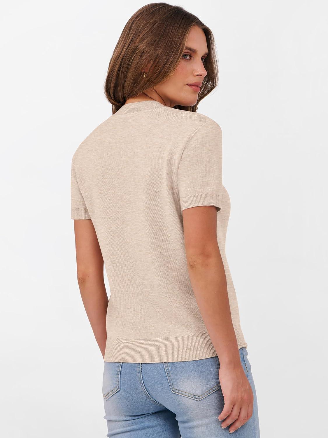 imageANRABESS Womens Short Sleeve Sweaters Wool Blend Crew Neck Sweater Shirts Business Casual Work Tops 2025 Summer OutfitsParchment Beige