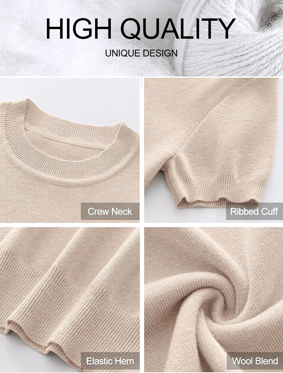 imageANRABESS Womens Short Sleeve Sweaters Wool Blend Crew Neck Sweater Shirts Business Casual Work Tops 2025 Summer OutfitsParchment Beige