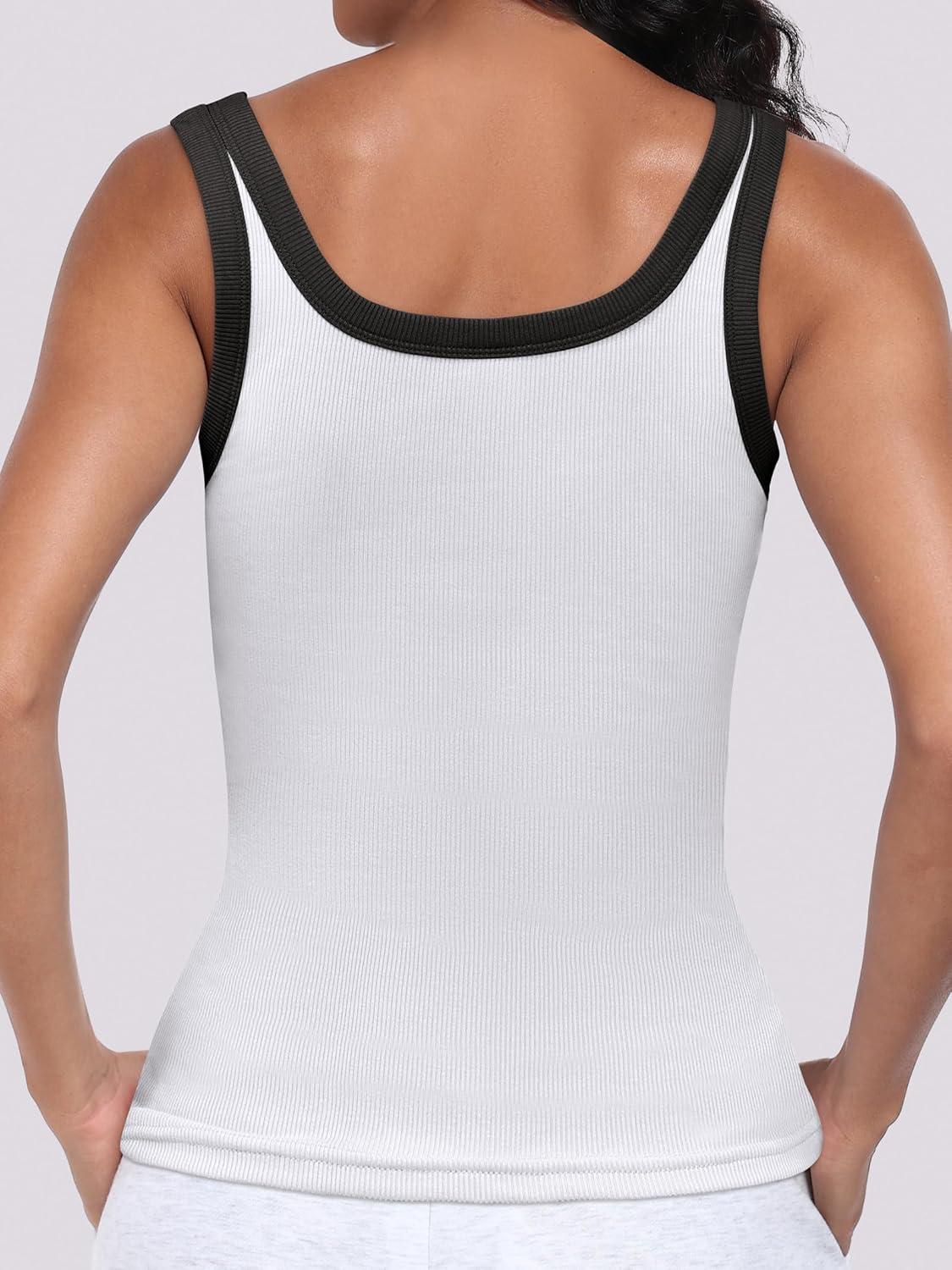 imageANRABESS Womens Sleeveless Scoop Neck Tank Top Ribbed Fitted Summer Basic Slim Cute Tops 2025Color Block White