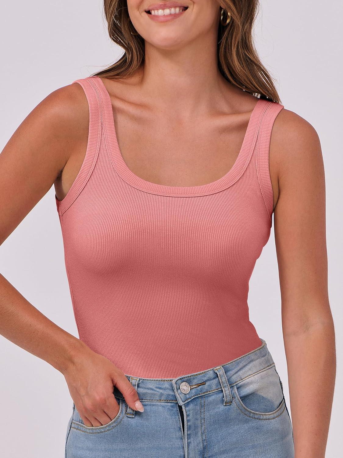 imageANRABESS Womens Sleeveless Scoop Neck Tank Top Ribbed Fitted Summer Basic Slim Cute Tops 2025Coral Pink