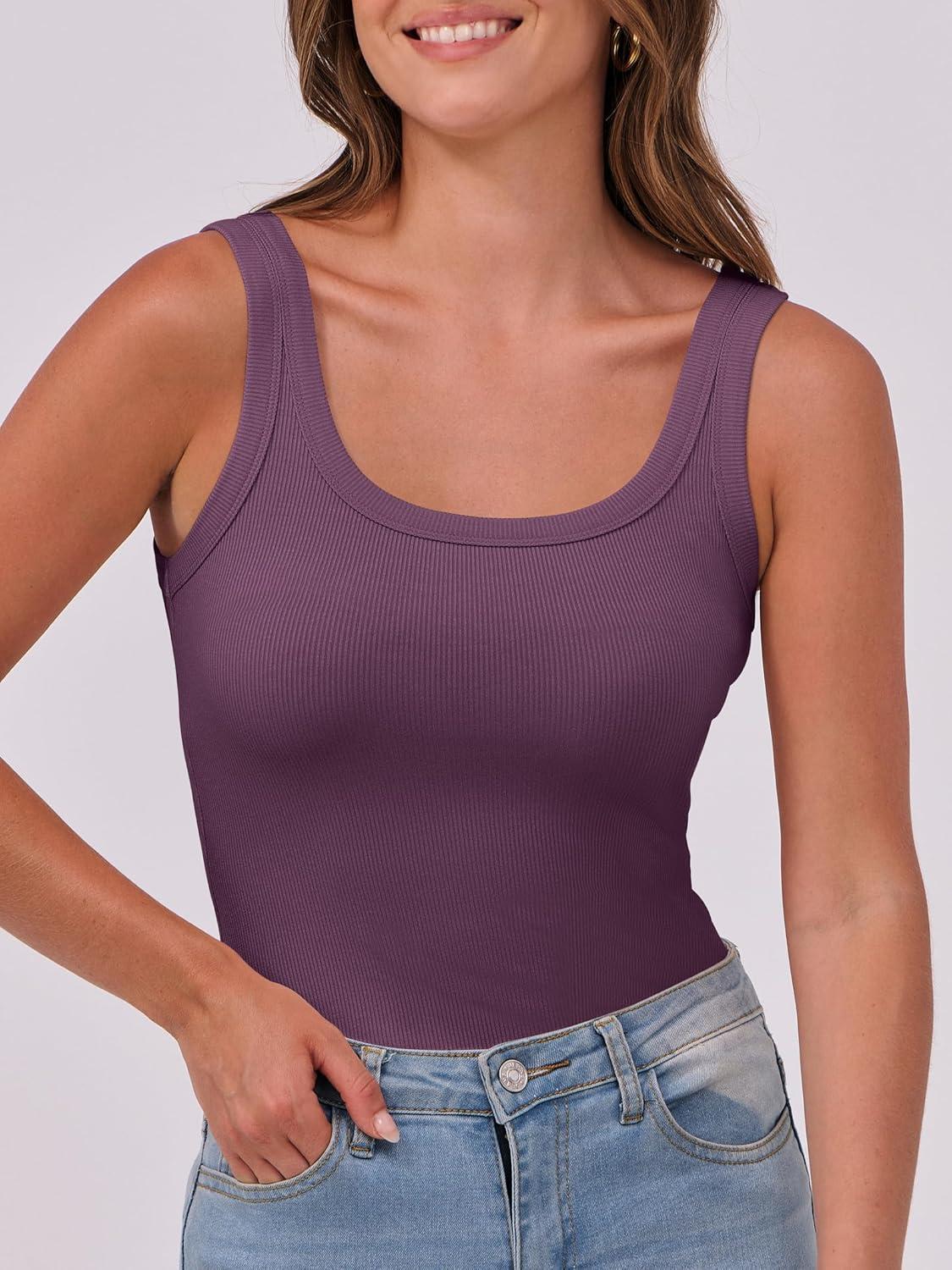 imageANRABESS Womens Sleeveless Scoop Neck Tank Top Ribbed Fitted Summer Basic Slim Cute Tops 2025Dark Purple