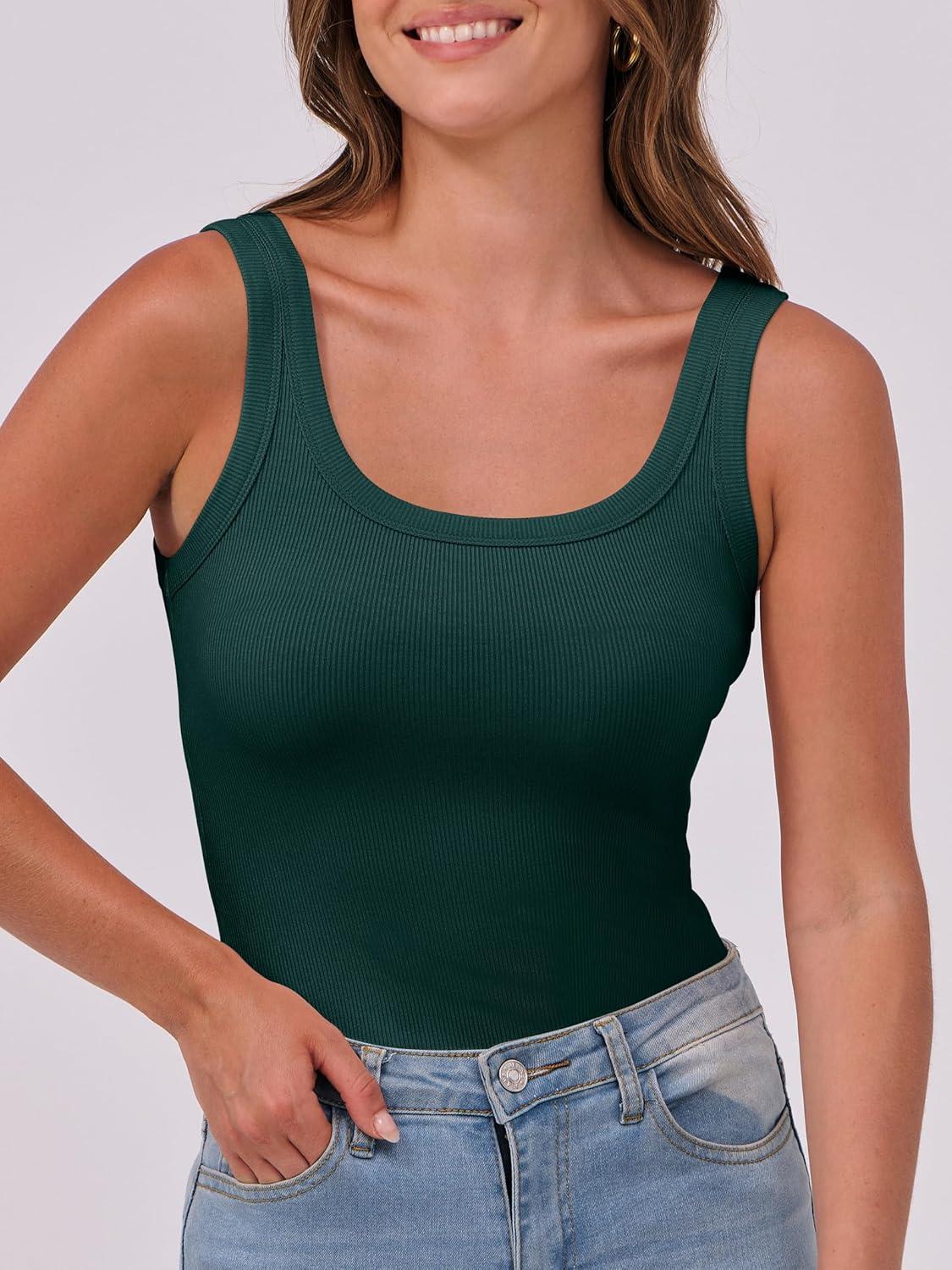 imageANRABESS Womens Sleeveless Scoop Neck Tank Top Ribbed Fitted Summer Basic Slim Cute Tops 2025Forest Green