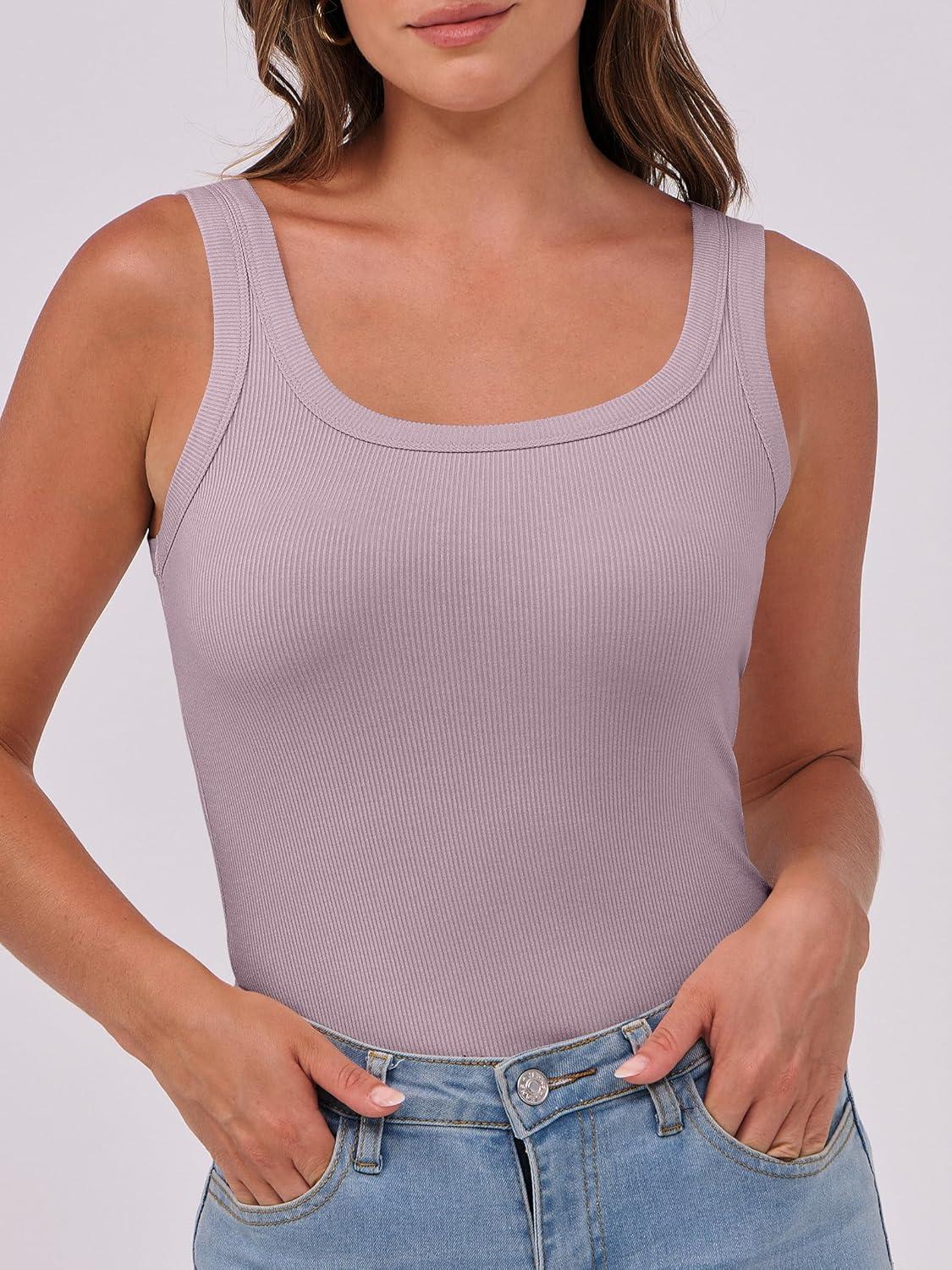 imageANRABESS Womens Sleeveless Scoop Neck Tank Top Ribbed Fitted Summer Basic Slim Cute Tops 2025Light Pink