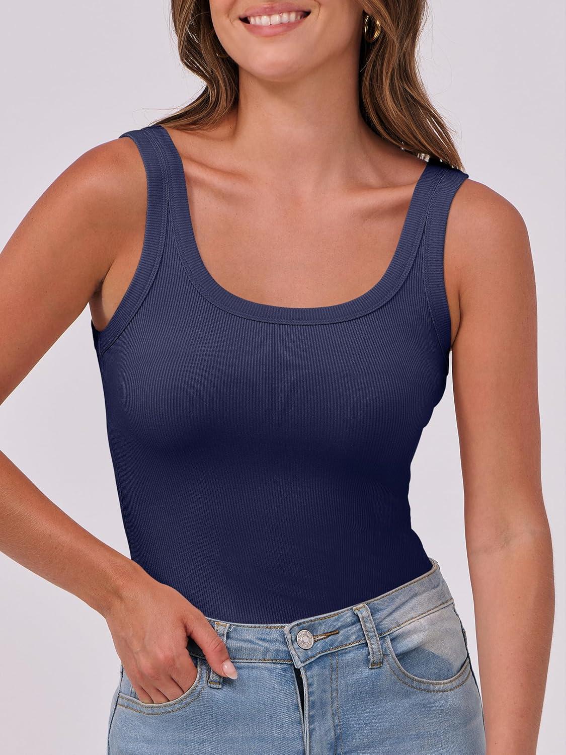 imageANRABESS Womens Sleeveless Scoop Neck Tank Top Ribbed Fitted Summer Basic Slim Cute Tops 2025Navy Blue