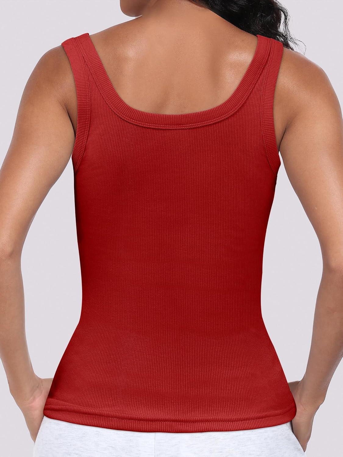 imageANRABESS Womens Sleeveless Scoop Neck Tank Top Ribbed Fitted Summer Basic Slim Cute Tops 2025Red