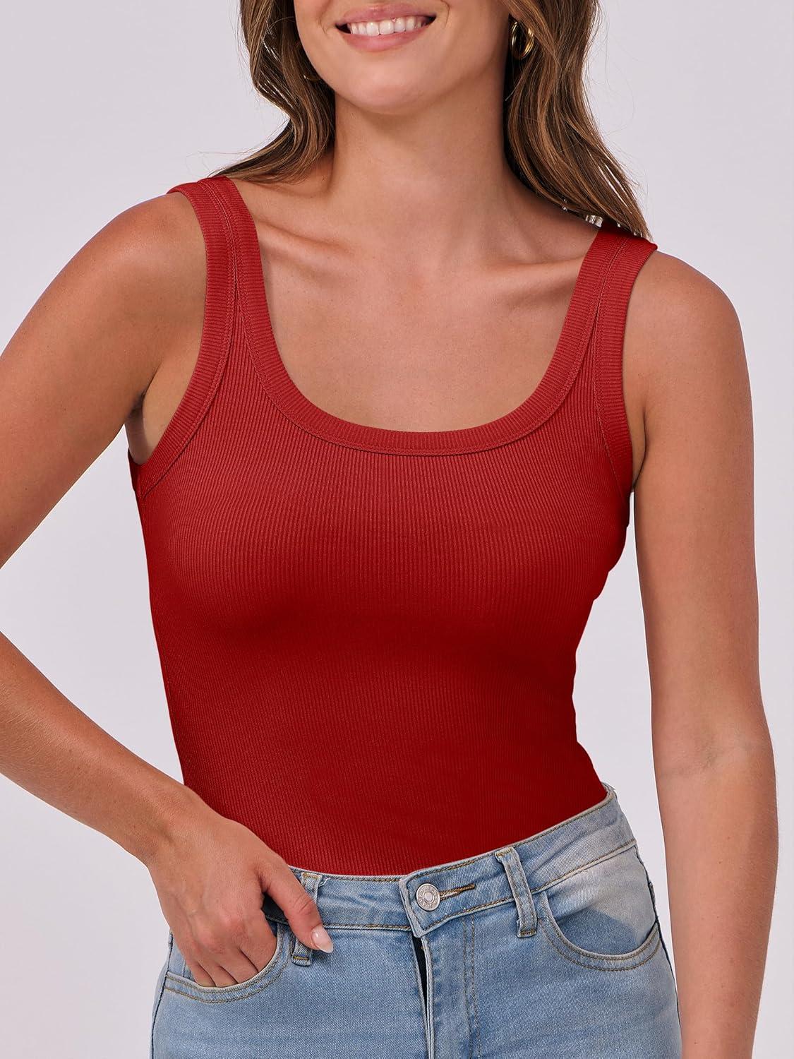 imageANRABESS Womens Sleeveless Scoop Neck Tank Top Ribbed Fitted Summer Basic Slim Cute Tops 2025Red