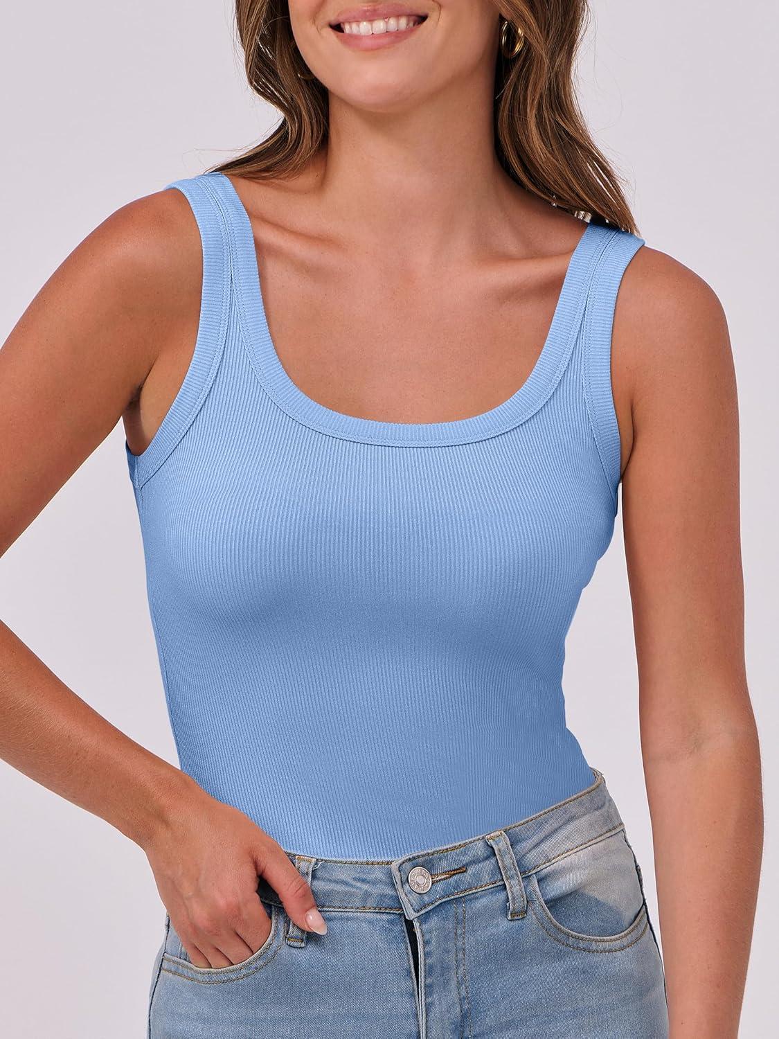 imageANRABESS Womens Sleeveless Scoop Neck Tank Top Ribbed Fitted Summer Basic Slim Cute Tops 2025Sky Blue