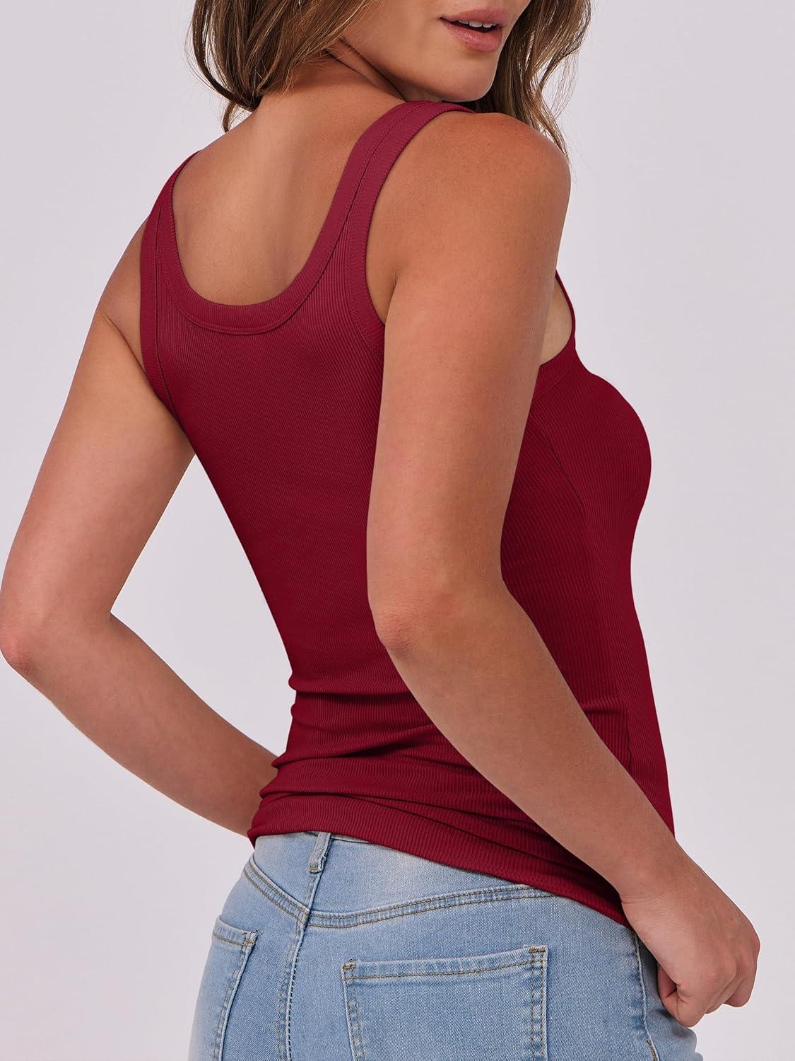 imageANRABESS Womens Sleeveless Scoop Neck Tank Top Ribbed Fitted Summer Basic Slim Cute Tops 2025Wine Red